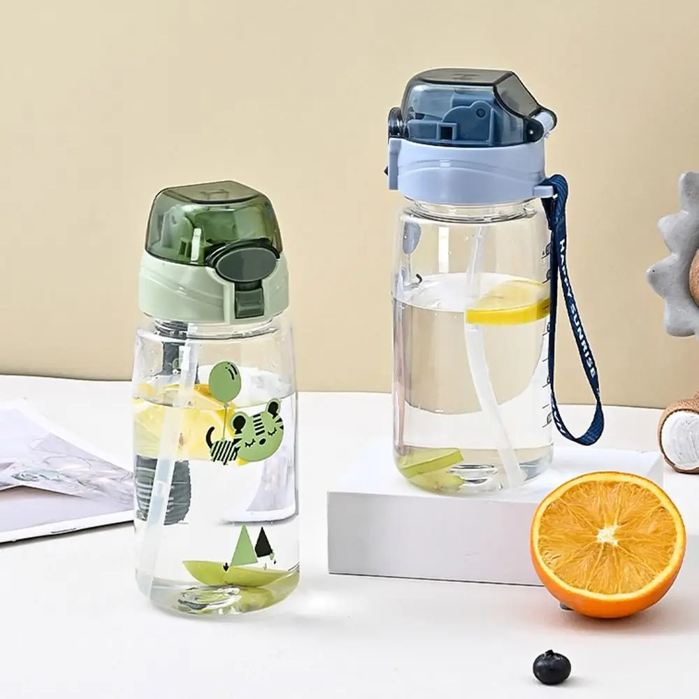 550ml Cute Cartoon Baby Bottles Drinking Cup Feeding Bottle with Straw Gravity Ball Wide-Caliber Drinking Milk Dual-Use Bottle