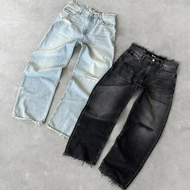 Deeptown Washed Ripped Distressed Jeans 여성 및 남성 홀..