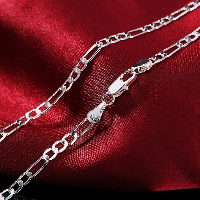 KCRLP Noble New 925 Sterling Silver 4MM Chain for Men Women Bracelet Necklace Jewelry Set Lady Christma Gifts Charms Wedding 3