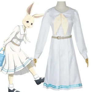Anime Beastars Haru Cosplay Costume Women Girls White Dress Cute School Uniform Rabbit Wig Halloween Costume