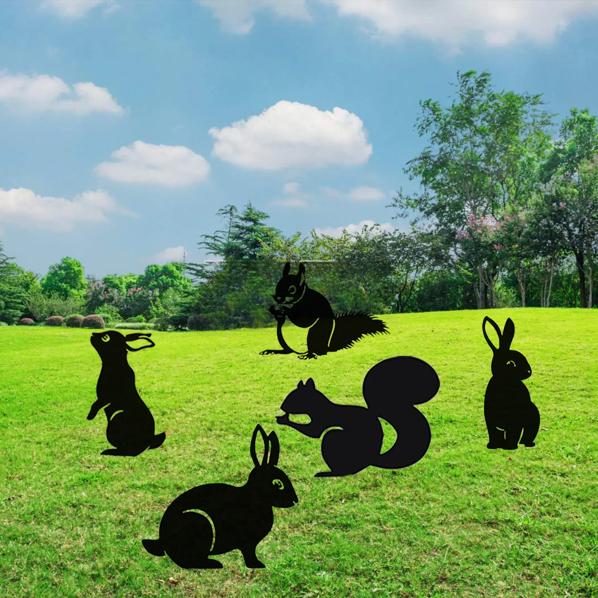 

Rabbit/Squirrel Figurines Hollow Dust Proof Wrought Iron Realistic Rabbits Sculpture Garden Decor Metal Home Outdoor Yard Patio