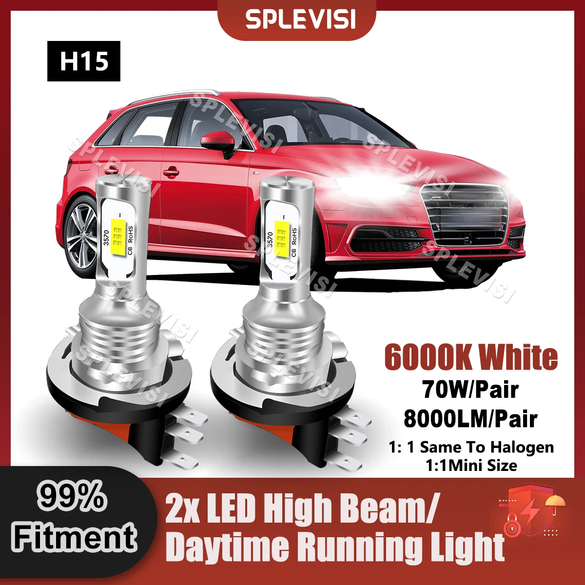 

Car LED H15 High Light Daily Running Lamp Bulbs For Audi A3 8V1 8VK 2012 2013 2014 2015 2016 2017 2018 2019 2020 2021 2022 2023