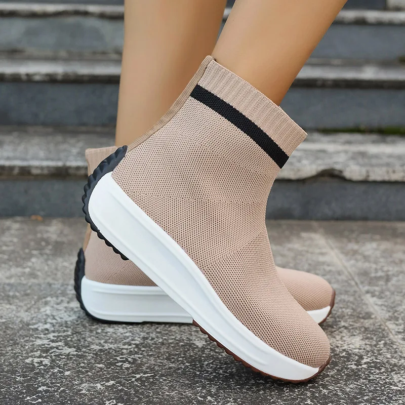 Ankle Knitting Sock Boots Women Sport Running Chelsea Mesh Women