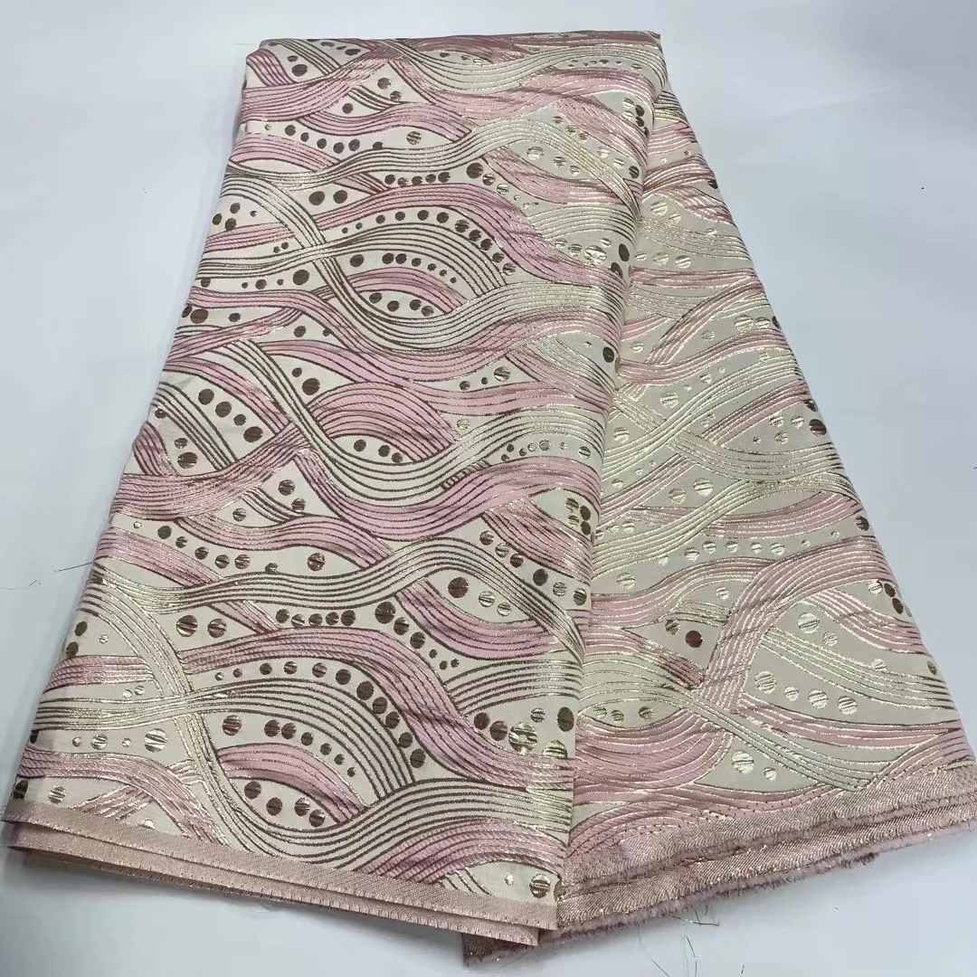 

African Brocade Weave Lace Fabric Bronzing Jacquard Embroidery French Lace Fabric Mesh for Wedding Party Sewing HMJ5340