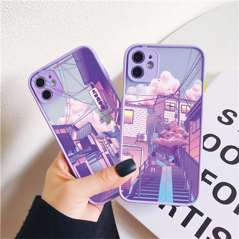 Anime-Inspired Matte Purple Street View Phone Case