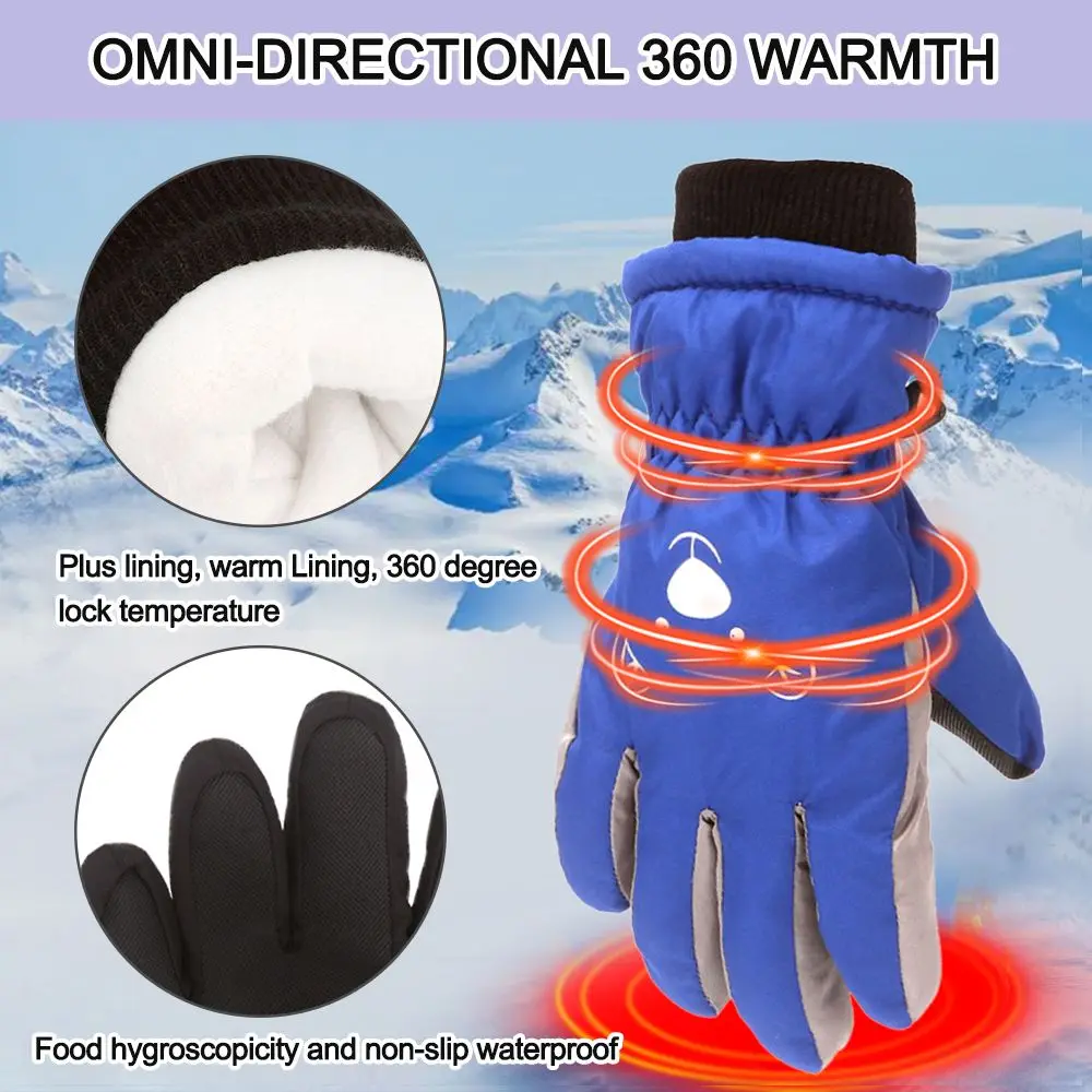 Waterproof Kids Ski Gloves Warm Non Slip Cartoon