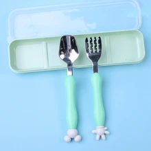 

Food Feeding Spoon Fork Tableware Set Children Utensil Stainless Steel Toddler Cartoon Infant Food Supplement Fork Baby Gadgets
