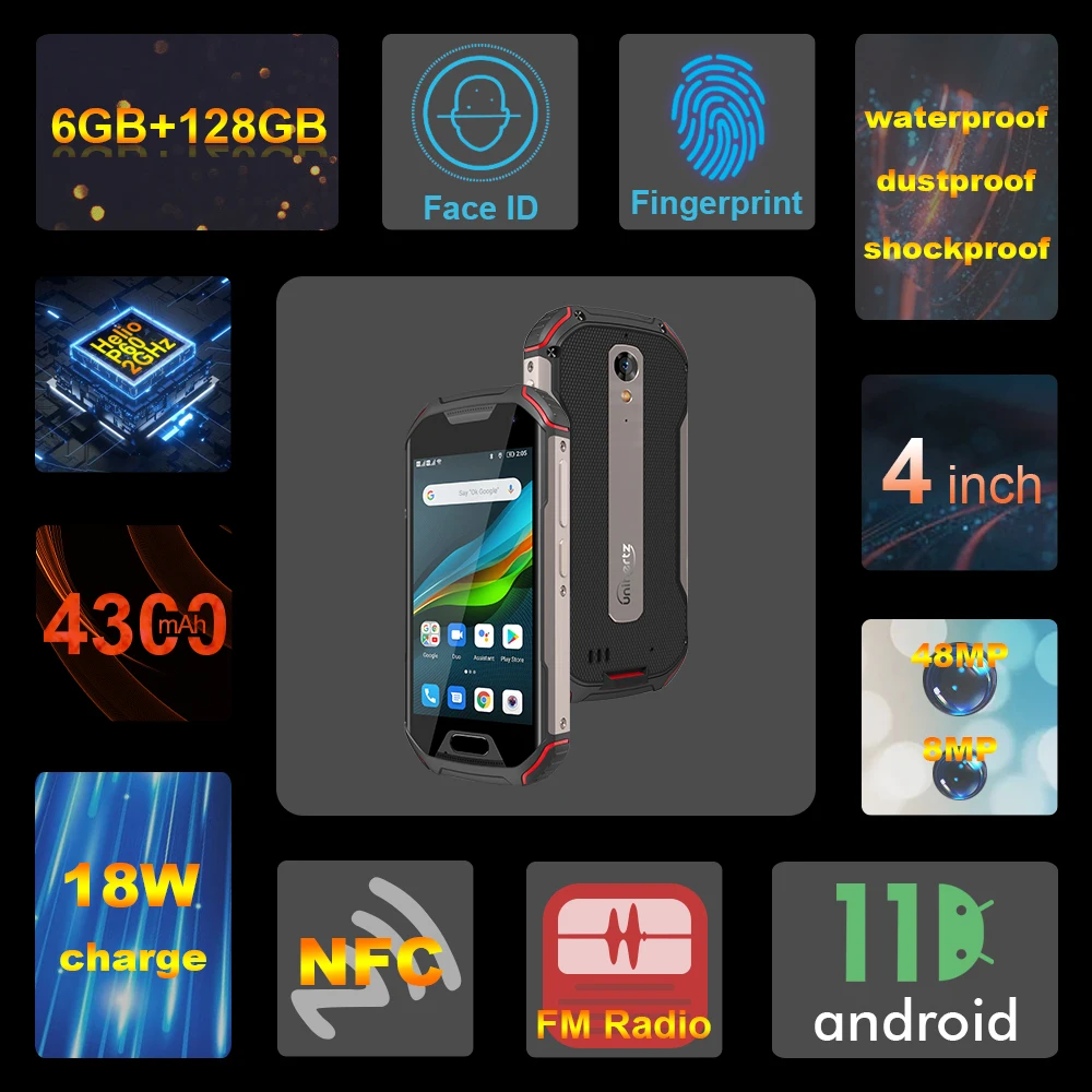 Unihertz Atom L Mobile Phone, Rugged Smartphone ,NFC, 4G LTE, Waterproof, Rugged, Android 11, 48MP, 4300mAh, 6GB + 128GB, IP68 2