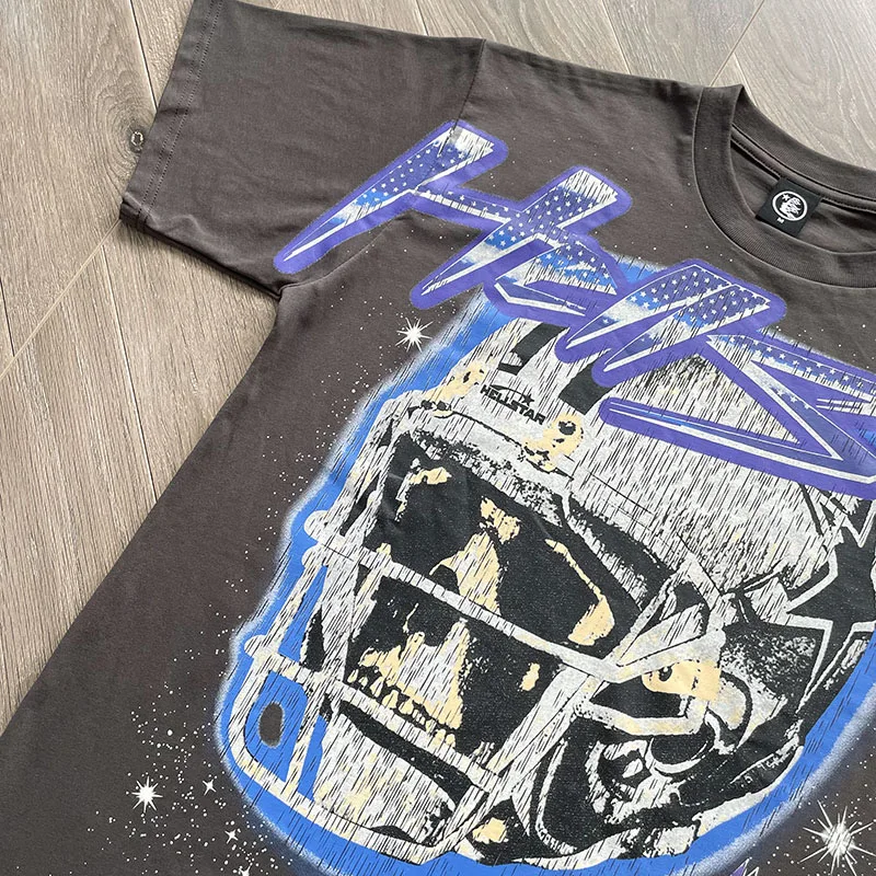 

Hellstar Washed T-Shirt Men Women 1:1 Best Quality Skull Crack Print Pure Cotton Oversized T Shirts