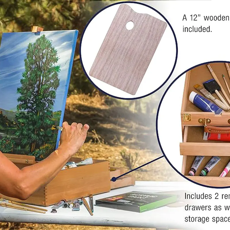Extra Large 2 Drawer Adjustable Wood Sketchbox Easel with Storage  Letong Portable Artist Desktop Easels for Drawing, Painting, - 4