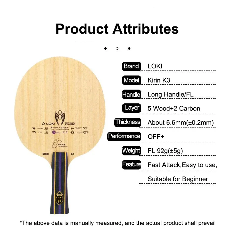 LOKI KIRIN K3 Table Tennis Blade 5 Wood + 2 Carbon Long Handle