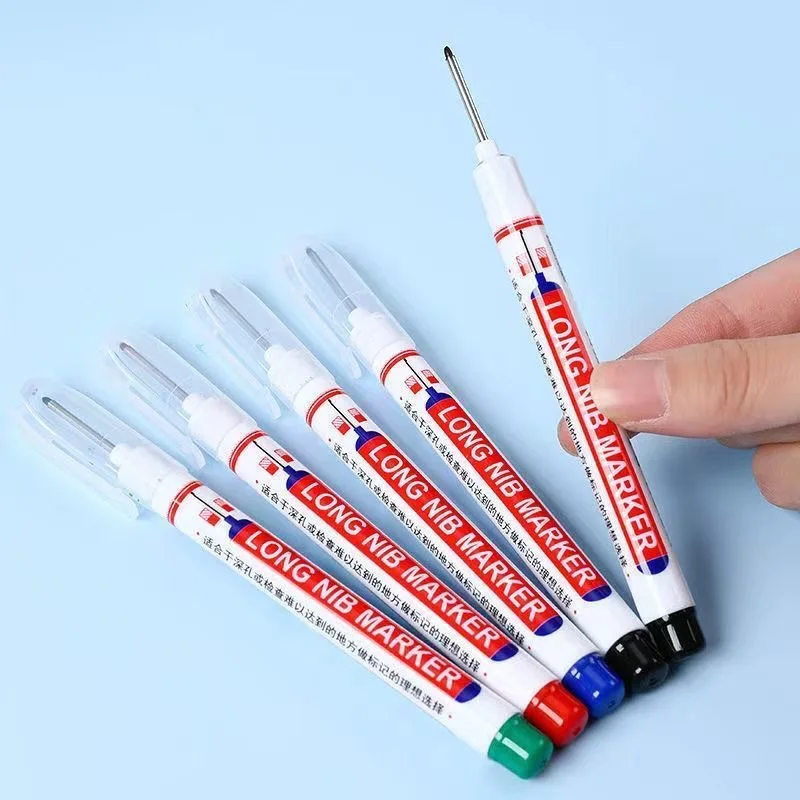 Marker Pens Permanent Markers Markers Pen Long Nib Markers 5Pcs/Set 20mm Deep Hole Long Nib Head Markers For Metal Perforating Pen Waterproof Bathroom Woodworking Decoration Multi-Purpose