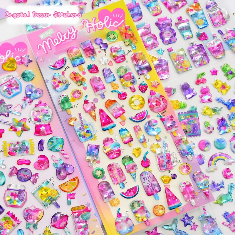 2 pcs/lot Kawaii Animals&Dessert&Candy 3D Crystal Decor Stickers Scrapbooking Diy Journaling Stationery Diary Sticker Gift
