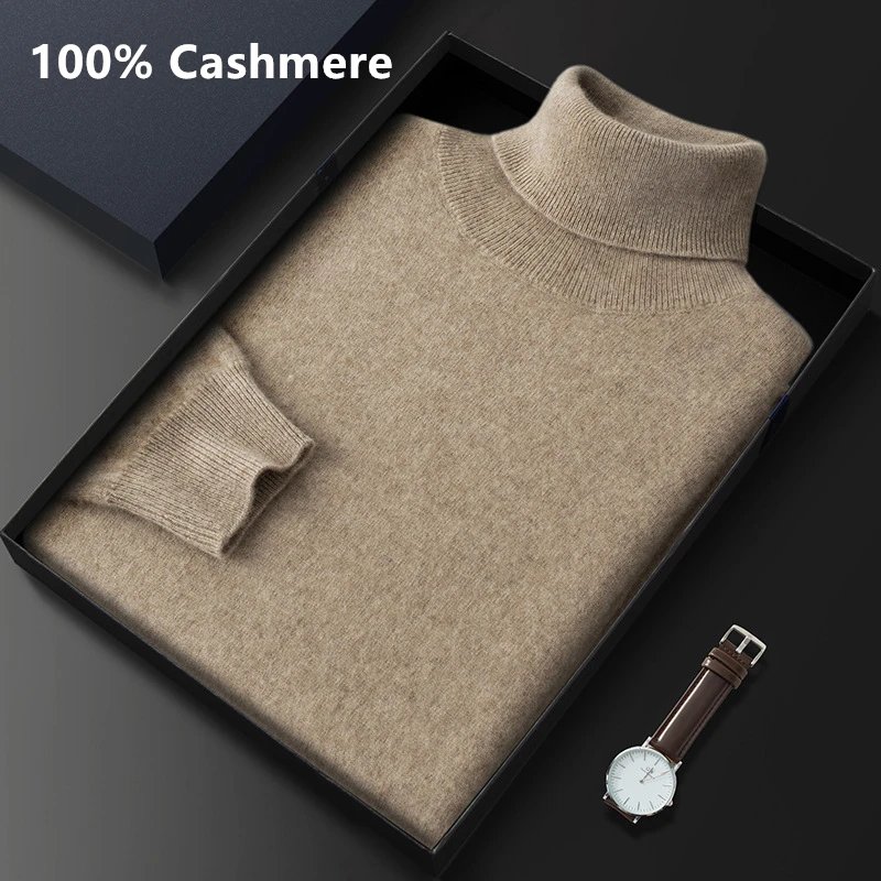 

100% Pure Cashmere Wool Turtleneck Sweaters For Men Pullover 2024 Autumn Winter Soft lightweight Warm Knitted Sweater Pull Homme