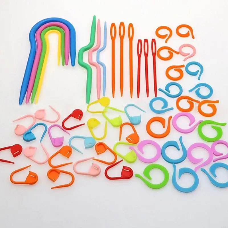 LXAD 53Pcs Plastic Crochet Hooks Stitch Markers Counter Knitting Needles Tools Set