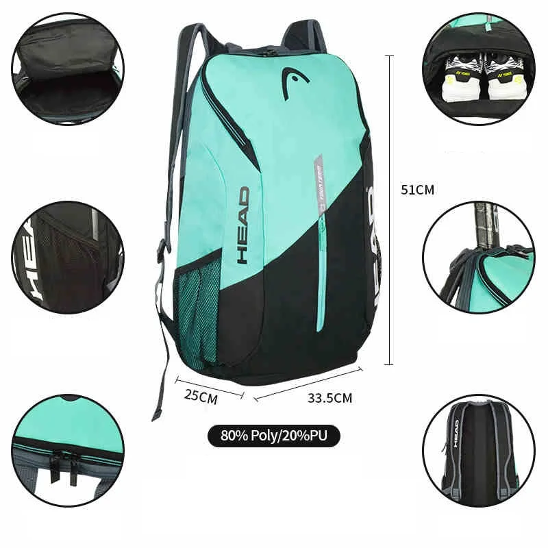 HEAD Tennis Backpack Outdoor Sport Bag Tennis Bag Badminton Gymbag Backpack Original Tennis Backpack With Separated Shoe Bag 6