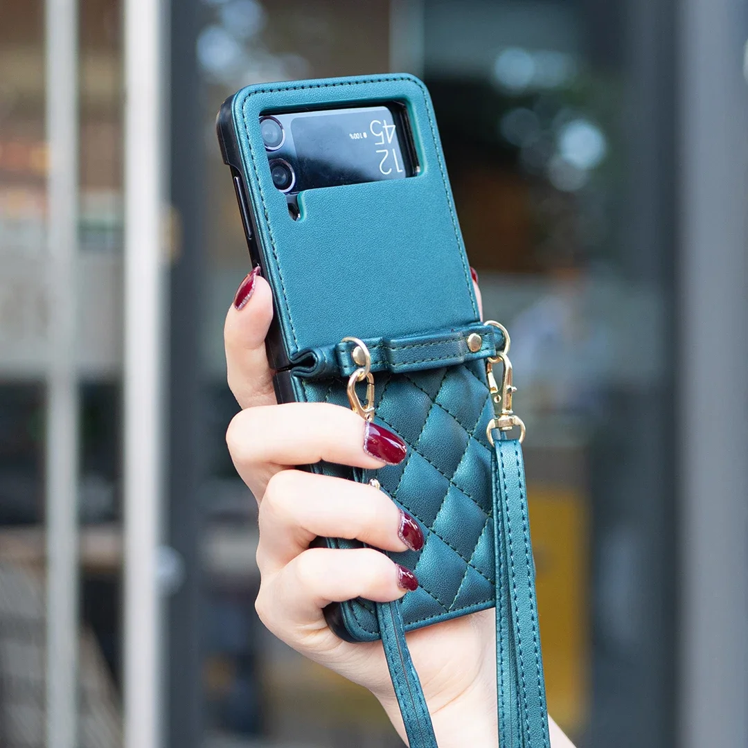 Elegant Diamond Lanyard Leather Crossbody Phone Case with Shoulder Strap