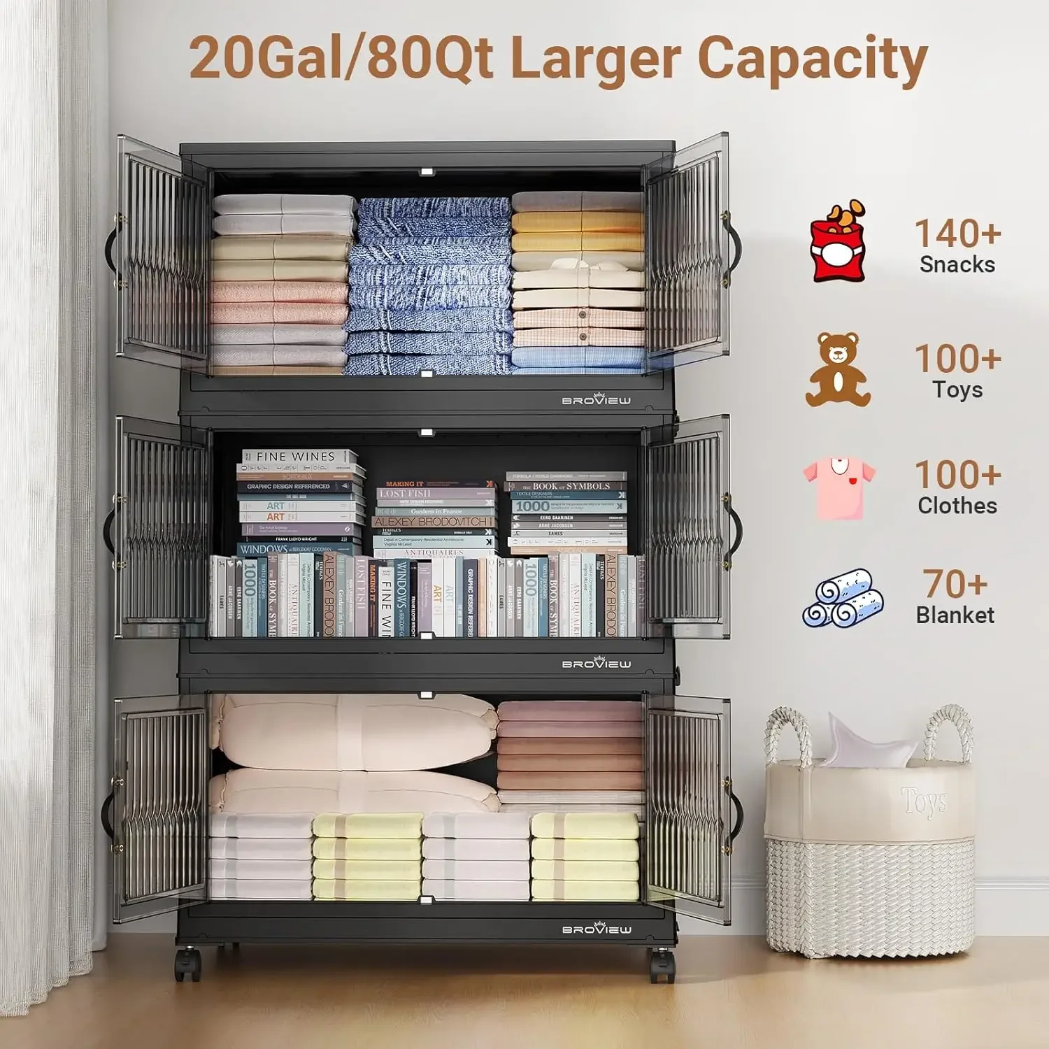 Storage bin with lid closed – dust-protective sealed design
