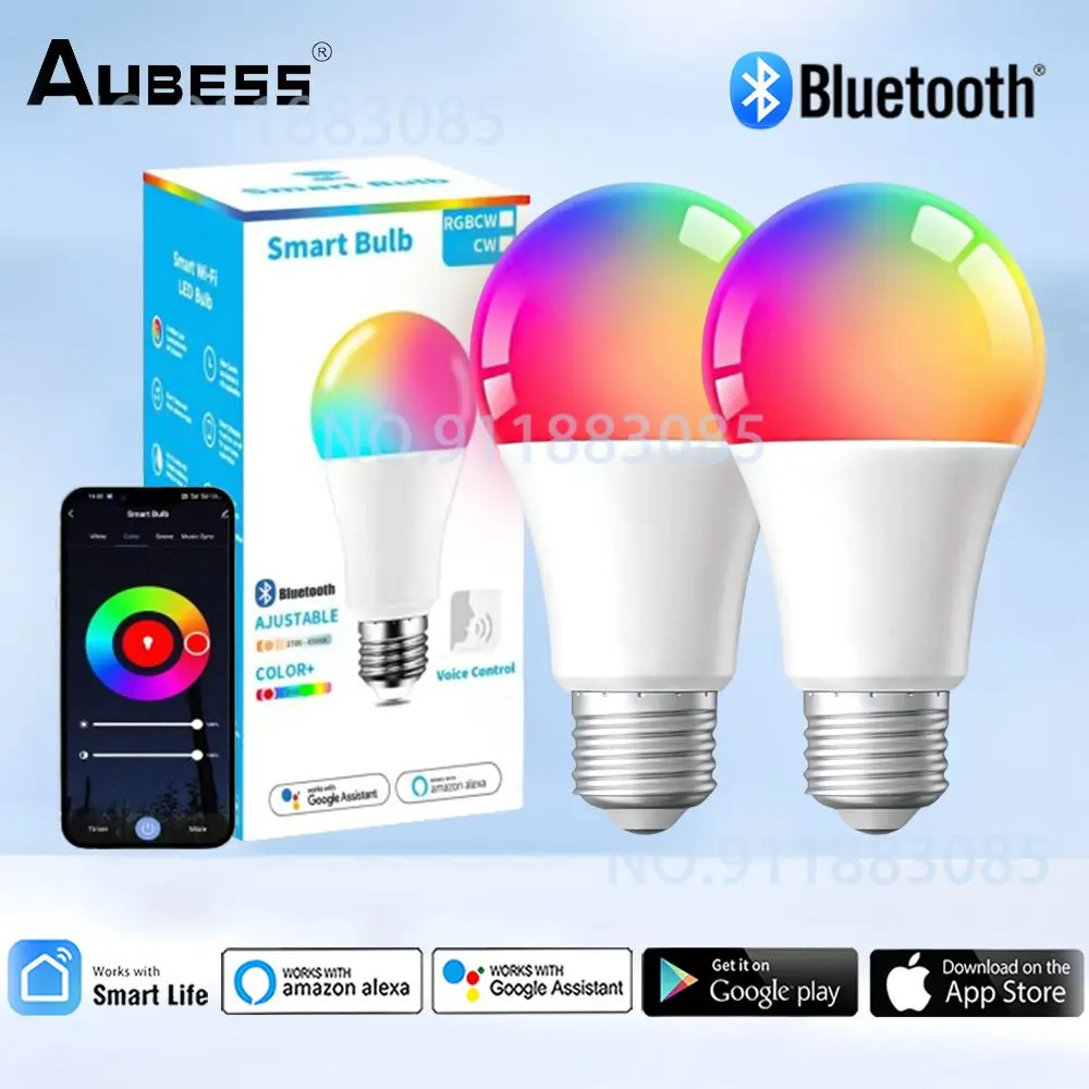 

Smart Bluetooth-compatible LED Light Bulbs Dimmable E27 15W Led Lamp Voice Control Works With Alexa Google Home Smart Life App