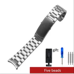Waterproof Solid Stainless Steel Silver Watchband Bracelet 20mm - 20mm (5 bead silver)