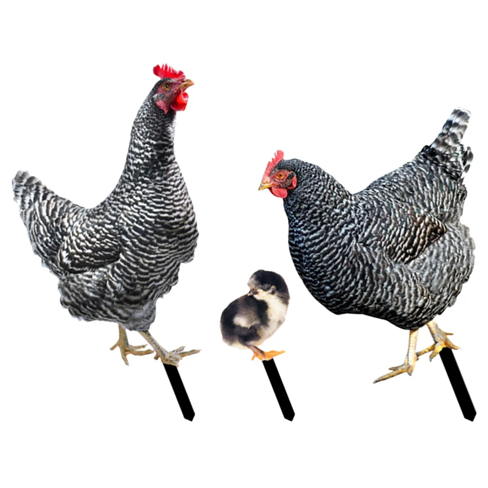 

3pcs Acrylic Yard Sings Mirror Effect Realistic Hen Chick Shaped Inserted Stakes