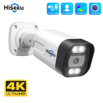 Hiseeu 4K 8MP H.265 POE IP Camera Outdoor Onvif Bullet CCTV Home Audio 5MP Color Night Vision Security Camera for POE NVR 1