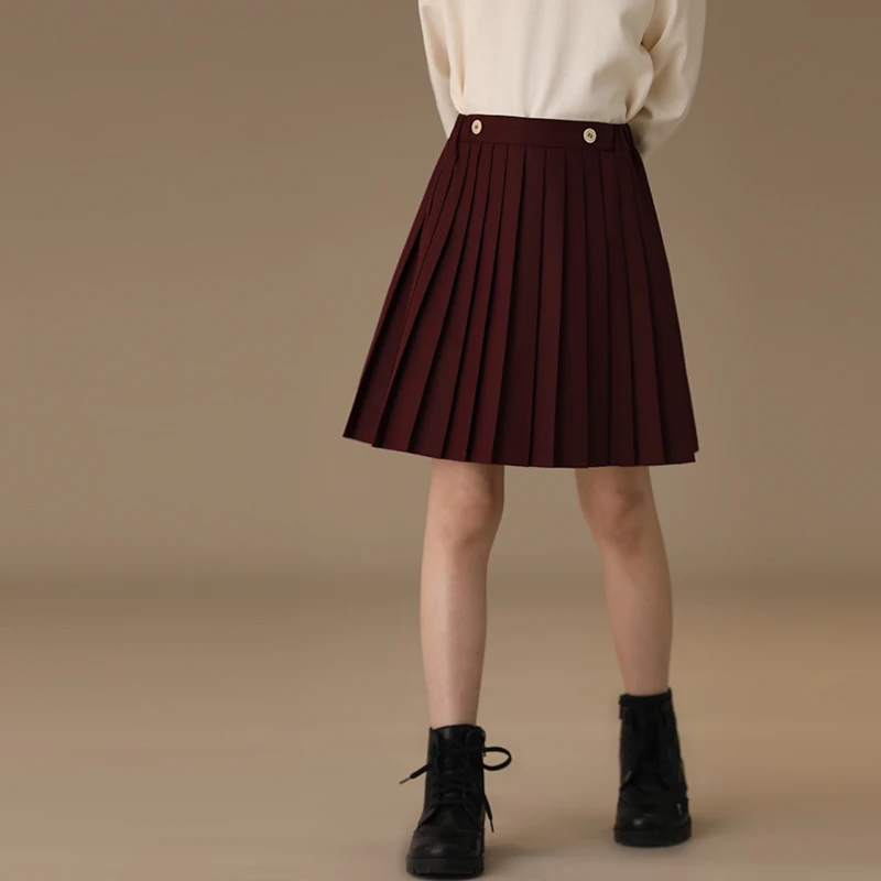 

Children's Clothing school skirt girls mother kids autumn new product children's wine red A-line pleated skirt for girls