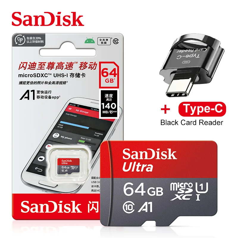 High-Speed SanDisk MicroSD Card with Type-C Card Reader - Class 10 UHS-1 Flash Memory