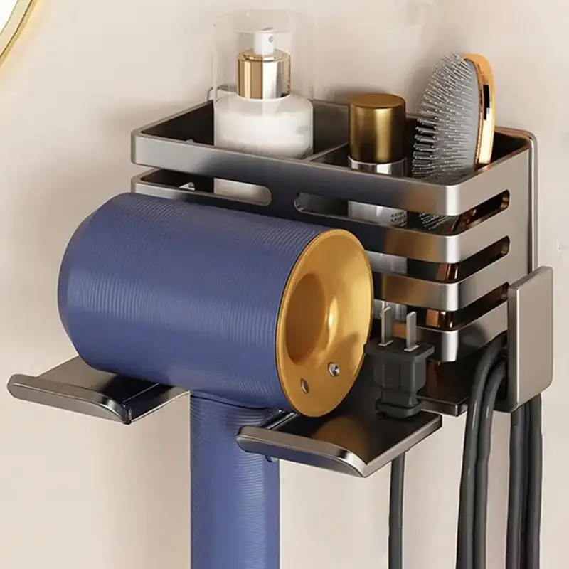 

Настенный держатель для фена, самоклеящаяся полка из алюминиевого сплава для ванной комнаты, с коробкой