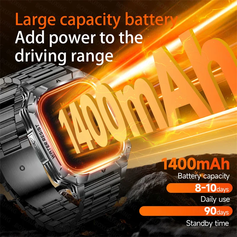 2026 New Built-in 1400mAh Super Large Battery Men Outdoor GPS Smart Watch 2.01"AMOLED Screen 3ATM Waterproof HD Call Smartwatch 3