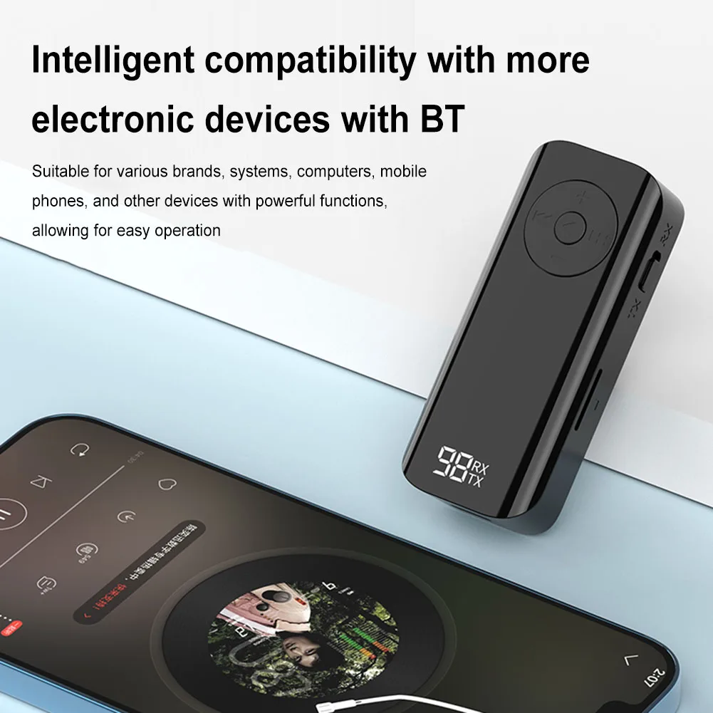 Bluetooth-compatible 5.3 Jack Audio Receiver Wireless 3.5mm AUX Adapter with LED Battery Display for Car Headphone Speaker Music