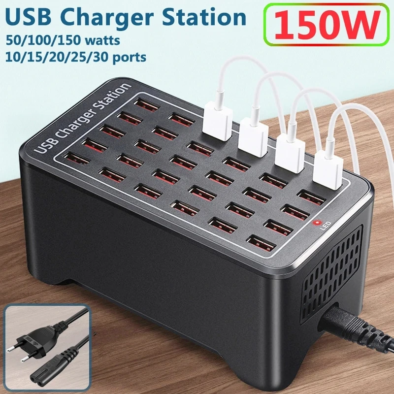 Chargeur USB Ports HUB 150W, Station de charge rapide universelle murale pour bureau, adaptateur d'alimentation pour téléphone portable