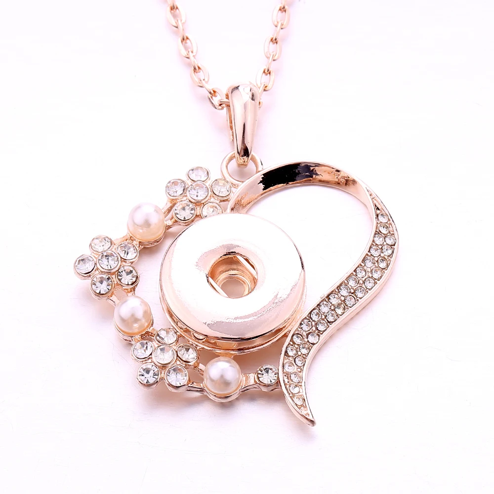 10Pcs Golden 18mm Snap Button Pendant Necklace Fashion Women Jewelry