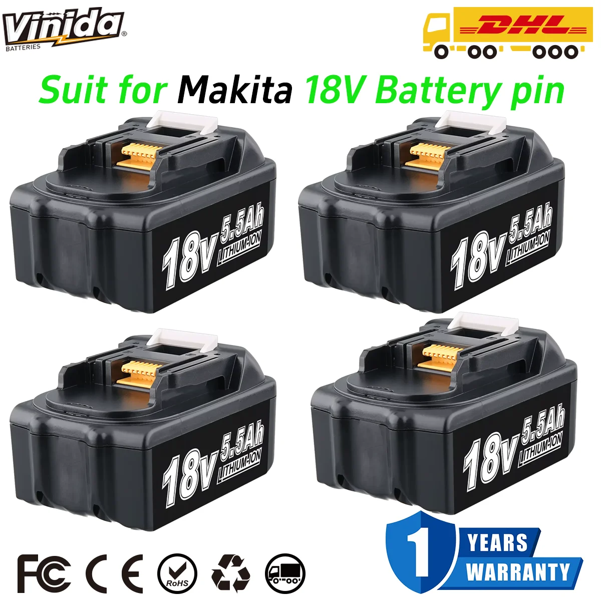 VINIDA 1/2/4 szt. BL1850 5.5Ah 18V Akumulator Litowy Zamiennik dla Makita BL1860B BL1850 BL1860 BL1840B BL1830 Akumulator do narzędzi