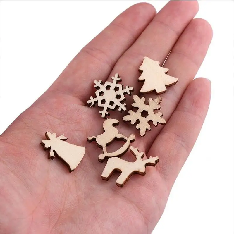 100Pcs Christmas Decorative Wood Chips Natural Wooden DIY Christmas Tree Hanging Pendant HomeDecor Christmas WoodChip Craft Gift