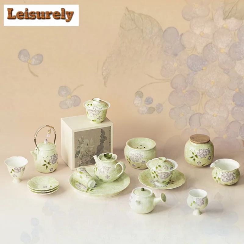 160ml Hand-painted Hydrangea Side Handle Teapot Ancient Tea Infuser Pot Tea Soaking Kettle With Ball Hole Tea Ceremony gifts