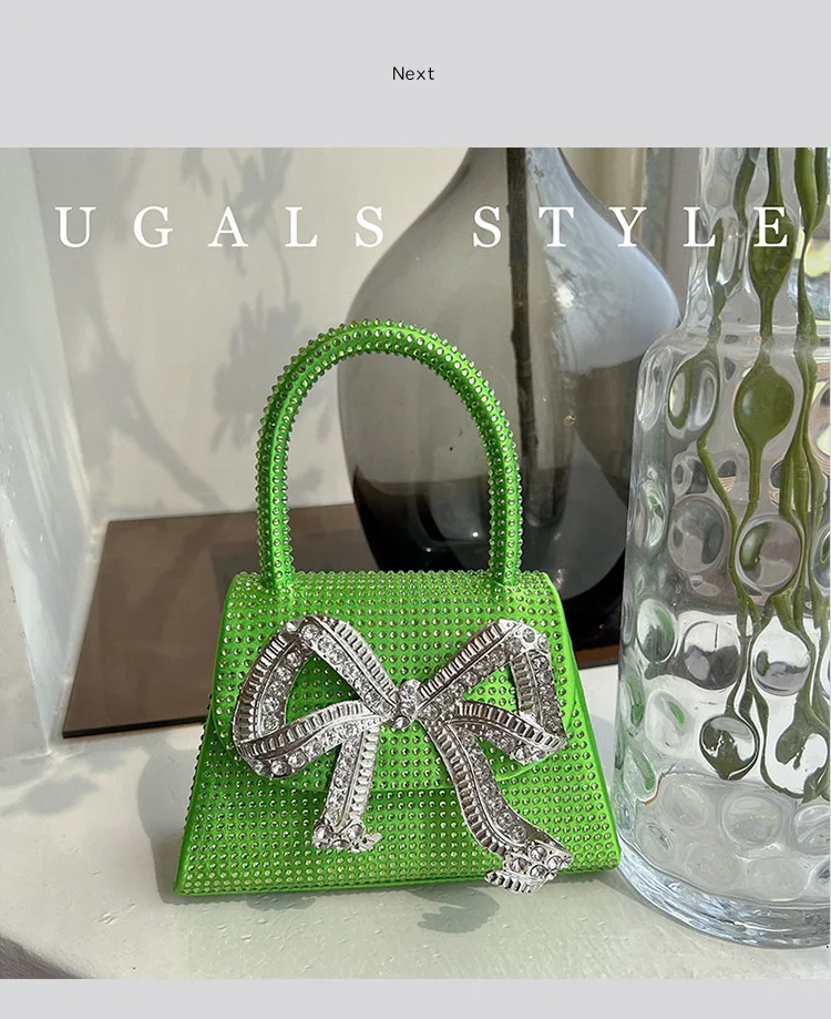 Borsa a tracolla con nodo a fiocco con strass brillanti glitterati Borsa a tracolla da donna con tracolla a catena Borsa da sera con pochette per festa di nozze_voghion.com