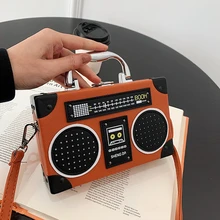 

Party Handbags for Women 2022 Hit Personality Fashion Bag Leather Funny Cute Radio Shape Small Square Box Hip Hop Shoulder Bag