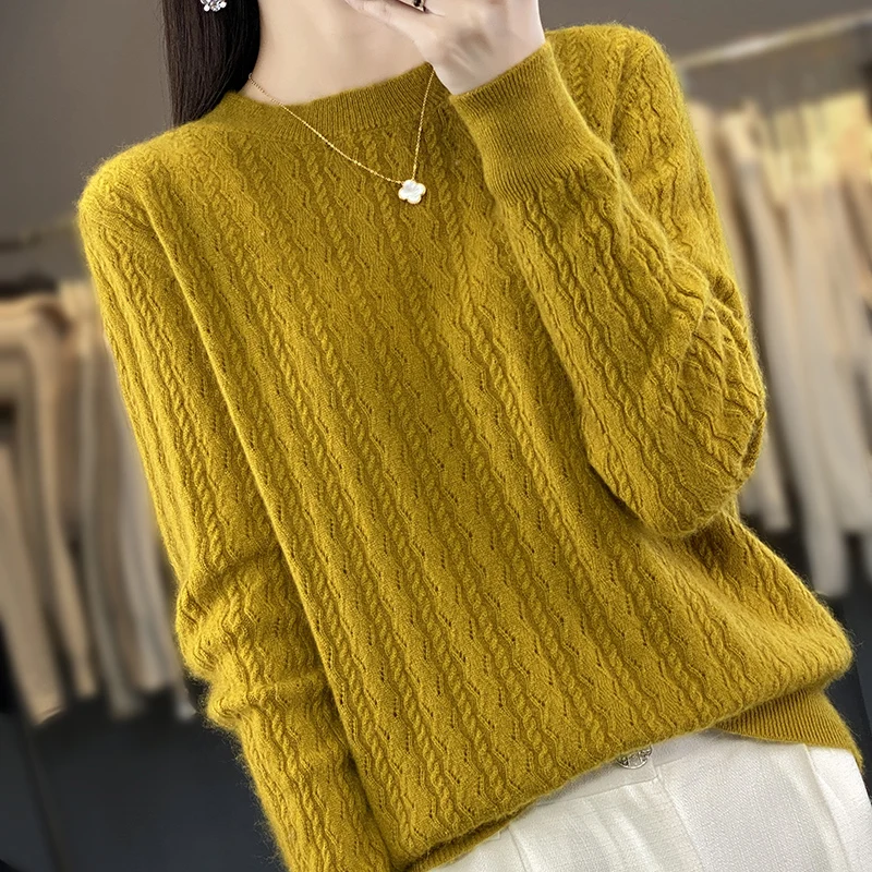 

High-End 2023 Autumn Winter Loose 100% Wool O-Neck Sweater Women's Cashmere Knitted Girl Clothes Outwear Female Soft Shirt