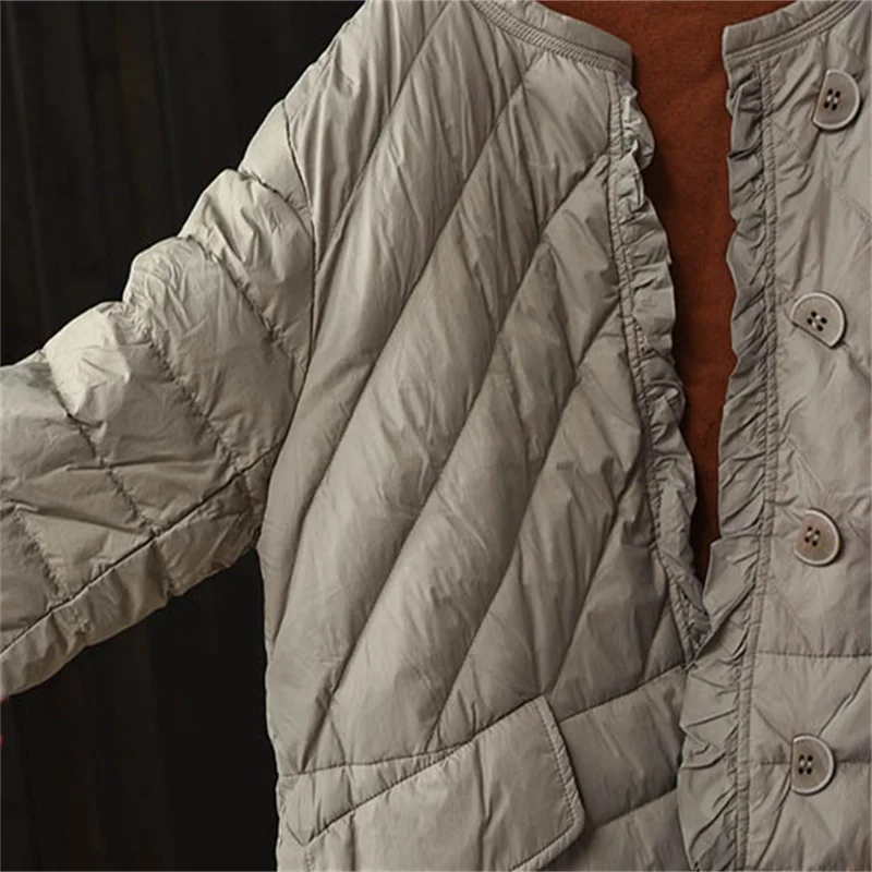 Ruffles Bigsize Down Jacket 2023 Autumn Winter Women Warm Light White Duck Down Coat Ladies Casual Puffer Parkas Short Outwears