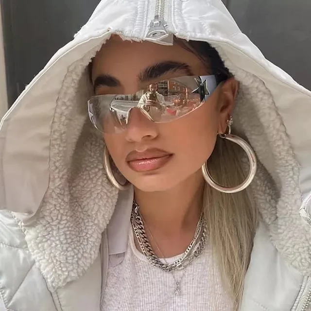 Gafas de sol deportivas de lujo para mujer y hombre, lentes de una pieza, estilo Punk, diseñador de marca, Y2K, UV400 - Imagen 2