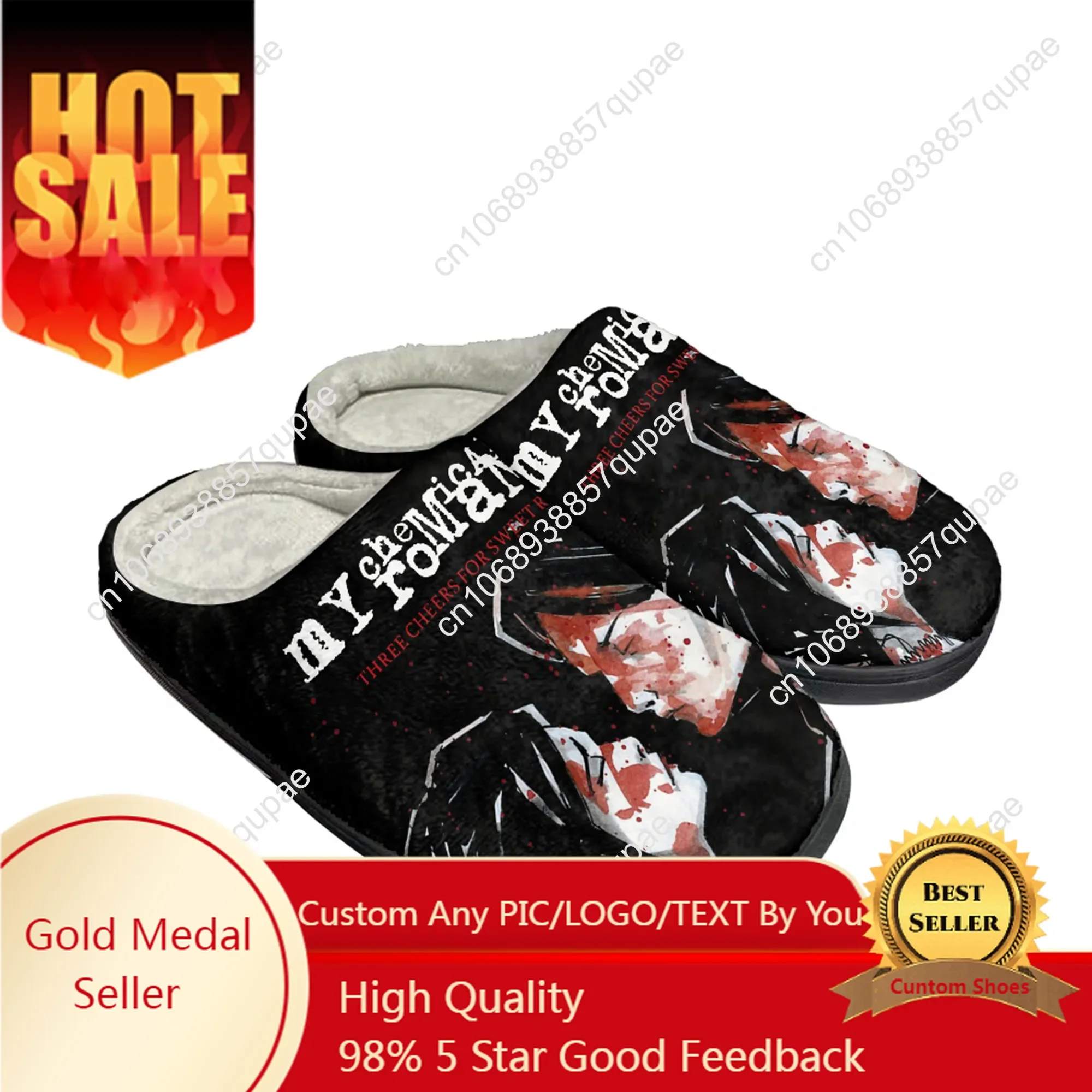 My Chemical Romance Rock Band Home Cotton Custom Slippers Mens Women Sandals Plush Casual Keep Warm Shoes Couple Thermal Slipper