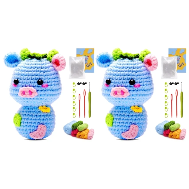 E5BB 2Sets Cow Crochet Kits Dolls DIY Knitting Crocheting Animal