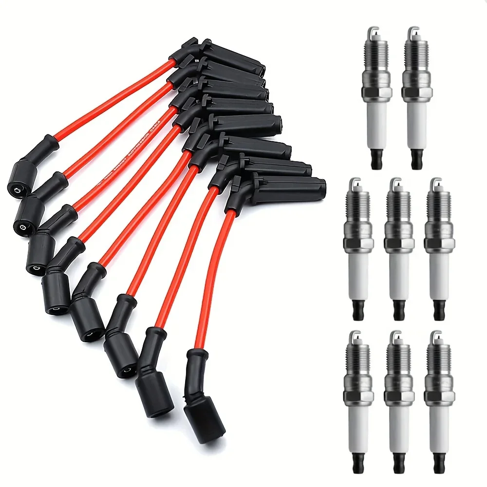 

High Quality 8pcs Spark Plugs and 8pcs Wires 9748RR Set for Chevy, GMC, Tahoe - Fits 1.27gal, 1.4gal, 1.59gal - Durable and Reli