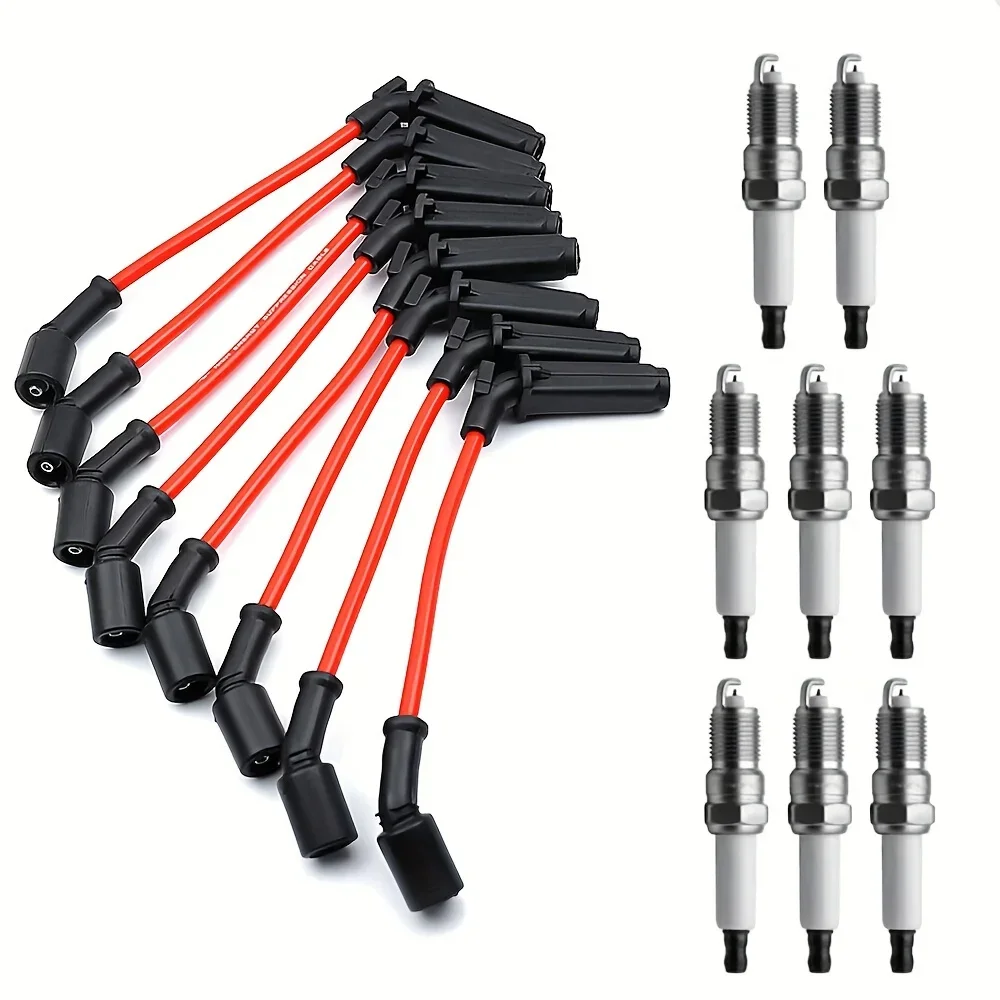 High Quality 8pcs Spark Plugs and 8pcs Wires 9748RR Set for Chevy, GMC, Tahoe - Fits 1.27gal, 1.4gal, 1.59gal - Durable and Reli