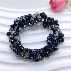 Elegant Purple Crystal Woven Hair Band | Chic High Ponytail Accessory (Black)
