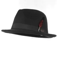 Man Classic Trilby Hats Felt Hat Vintage Fedora Hat with Metal Feather & Band Outdoor Church Party Cap Church Hats Black 1