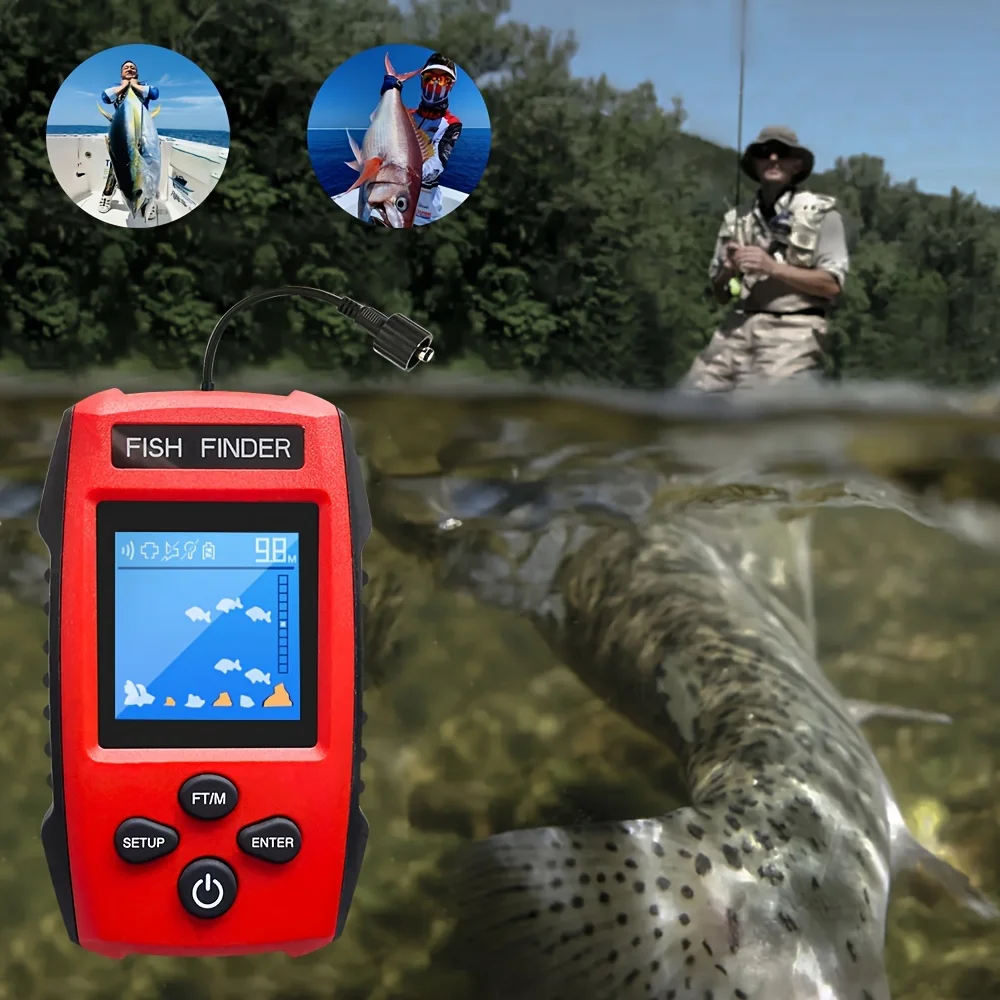 Color LCD Fish Finder Wired Sonar Transducer with Deeper Detection Depth Finder Fishing Boats, Kayak pesca sonar for fishing
