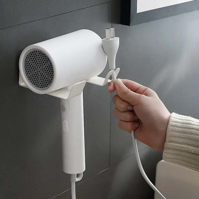 White Hair Dryer Holder No Need To Drill Holes Hangers Bathroom Shelf Compatible With Most Hair Dryers 4