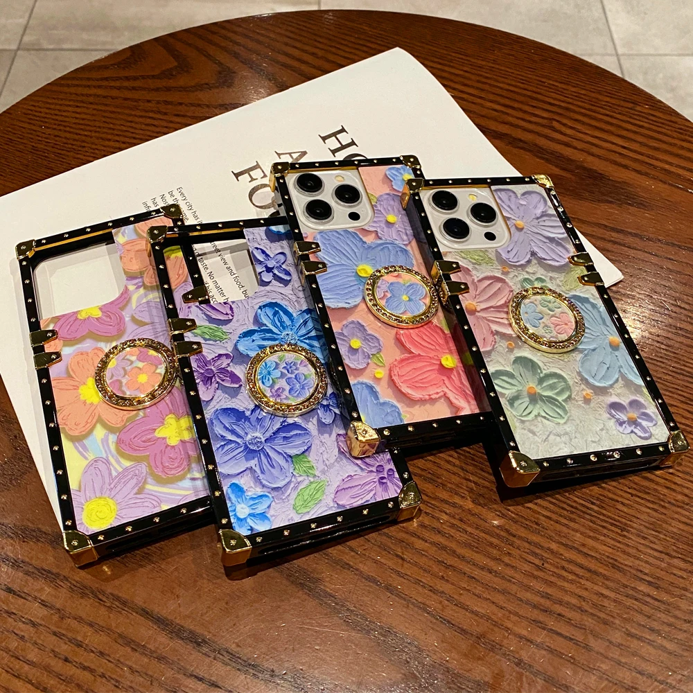 Luxury Gold Glitter Soft Square Cover Daisy Flower Case Per Iphone 15 Pro Max 14 Pro Max 11 12 13 Pro Max X Xs Xr 7 8 Plus